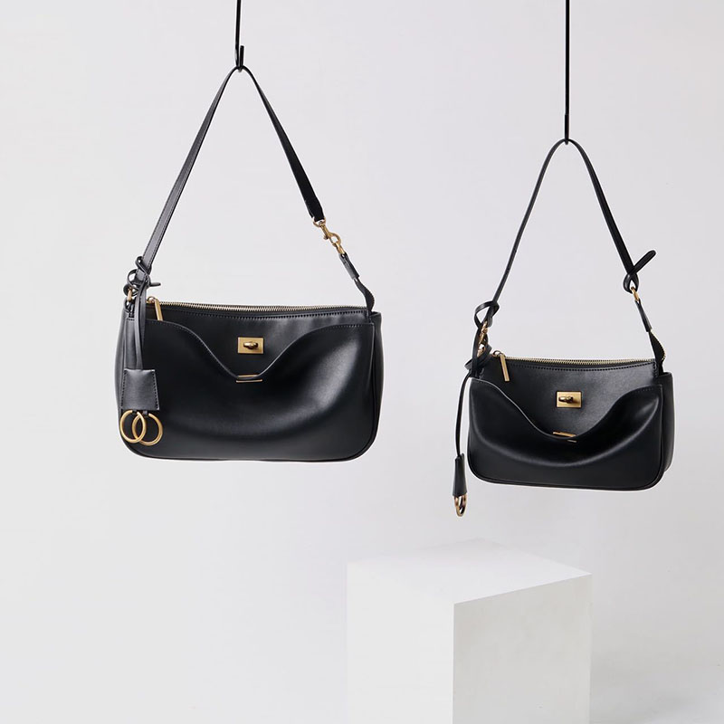 Women's Split Leather Gold-Hardware Lock Shoulder Bag