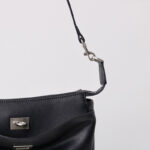 Women's Split Leather Structured Silver-Hardware Lock Shoulder Bag