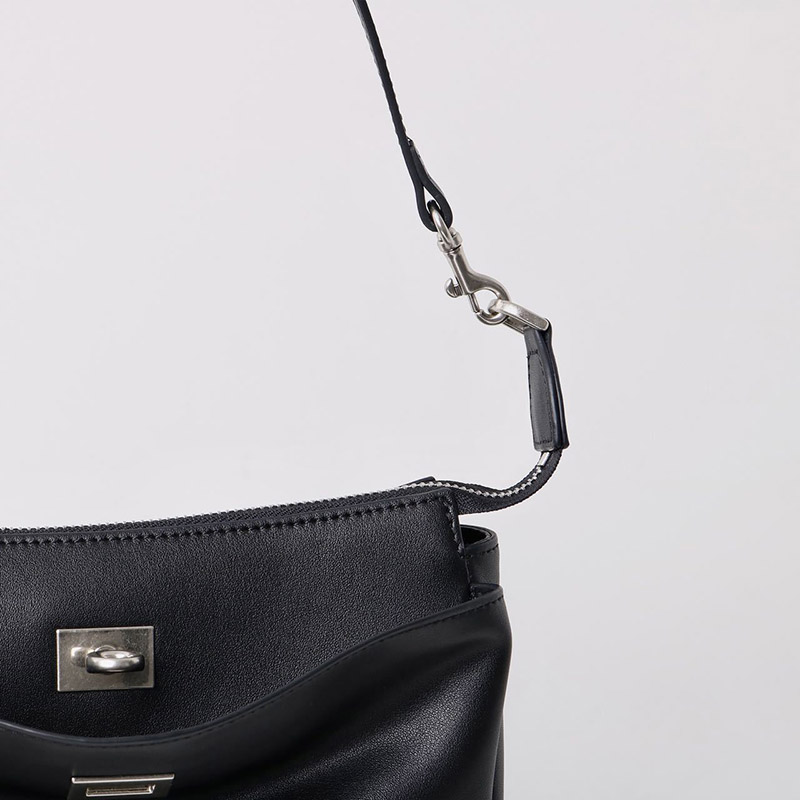 Women's Split Leather Structured Silver-Hardware Lock Shoulder Bag
