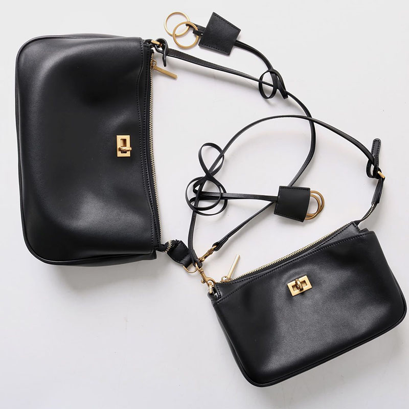 Women's Split Leather Gold-Hardware Lock Shoulder Bag