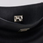 Women's Split Leather Structured Silver-Hardware Lock Shoulder Bag