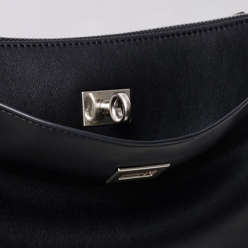Women's Split Leather Structured Silver-Hardware Lock Shoulder Bag