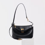 Women's Split Leather Gold-Hardware Lock Shoulder Bag