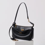 Women's Split Leather Gold-Hardware Lock Shoulder Bag