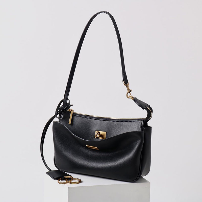 Women's Split Leather Gold-Hardware Lock Shoulder Bag