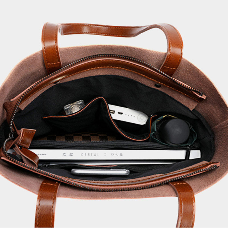 Women's Waxed Leather Structured Tote Shoulder Bag