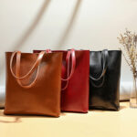Women's Waxed Leather Structured Tote Shoulder Bag