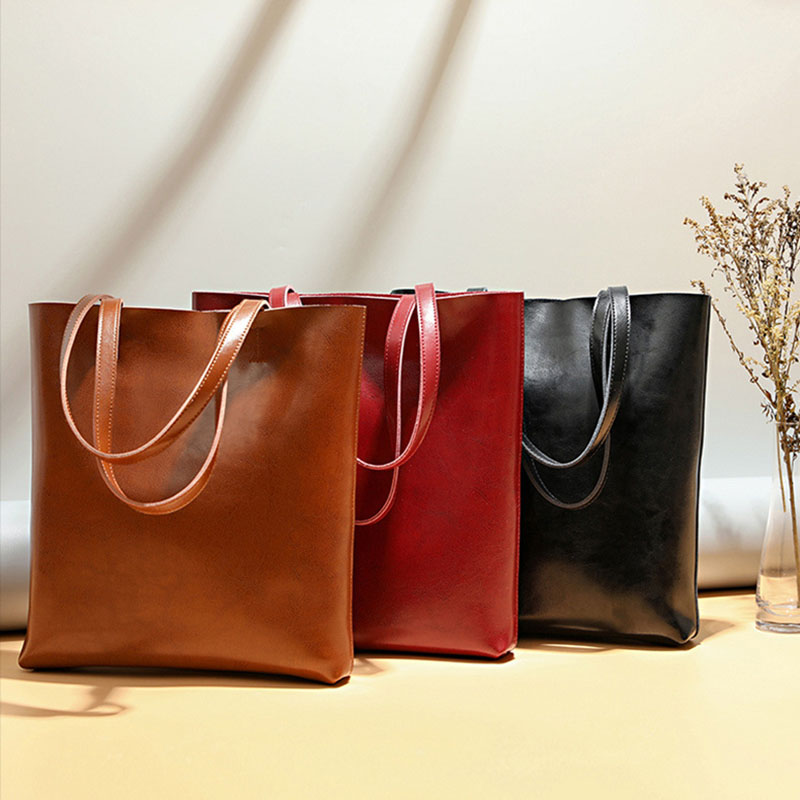Women's Waxed Leather Structured Tote Shoulder Bag