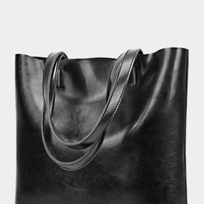 Women's Waxed Leather Structured Tote Shoulder Bag