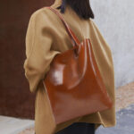 Women's Waxed Leather Structured Tote Shoulder Bag
