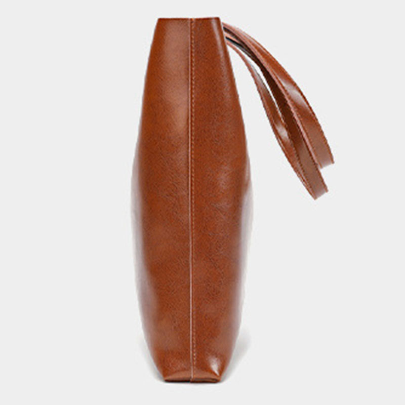 Women's Waxed Leather Structured Tote Shoulder Bag