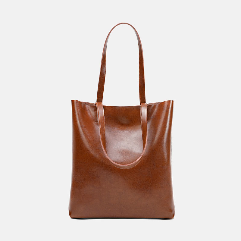 Women's Waxed Leather Structured Tote Shoulder Bag