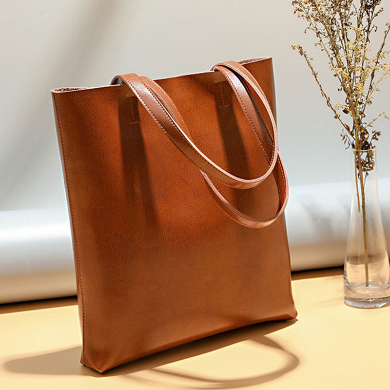 Women's Waxed Leather Structured Tote Shoulder Bag