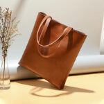 Women's Waxed Leather Structured Tote Shoulder Bag