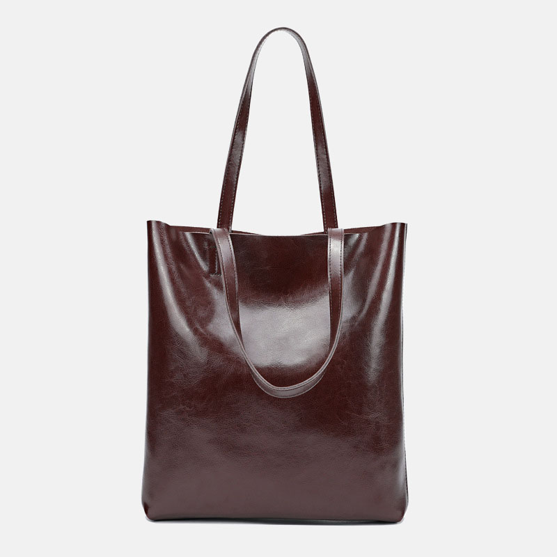 Women's Waxed Leather Structured Tote Shoulder Bag