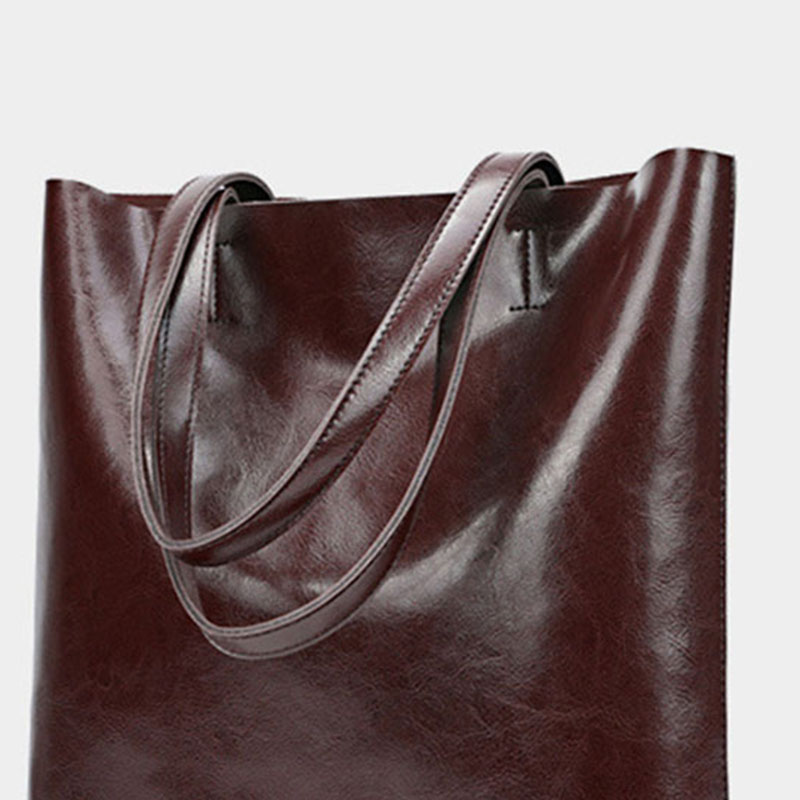 Women's Waxed Leather Structured Tote Shoulder Bag
