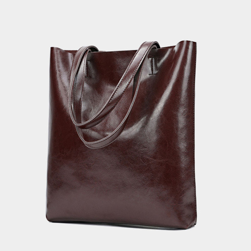 Women's Waxed Leather Structured Tote Shoulder Bag