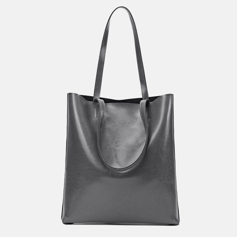 Women's Waxed Leather Structured Tote Shoulder Bag