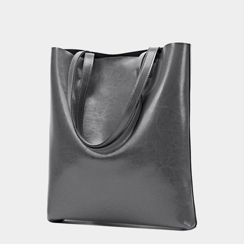 Women's Waxed Leather Structured Tote Shoulder Bag