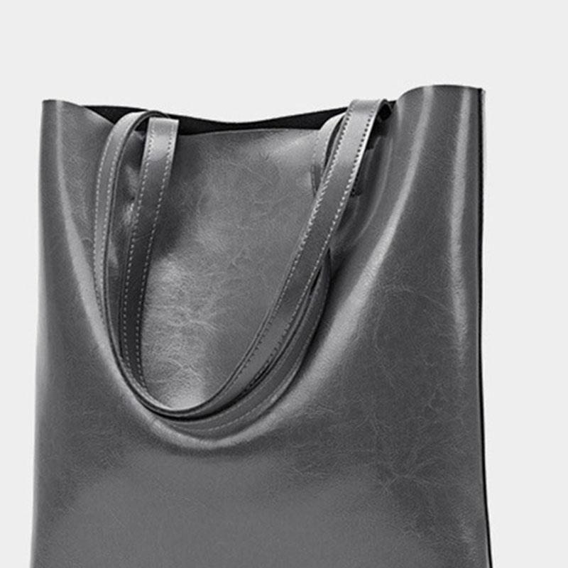 Women's Waxed Leather Structured Tote Shoulder Bag