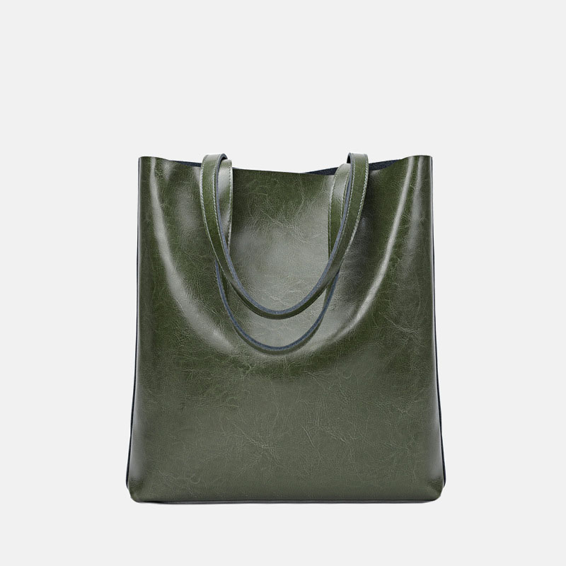 Women's Waxed Leather Structured Tote Shoulder Bag