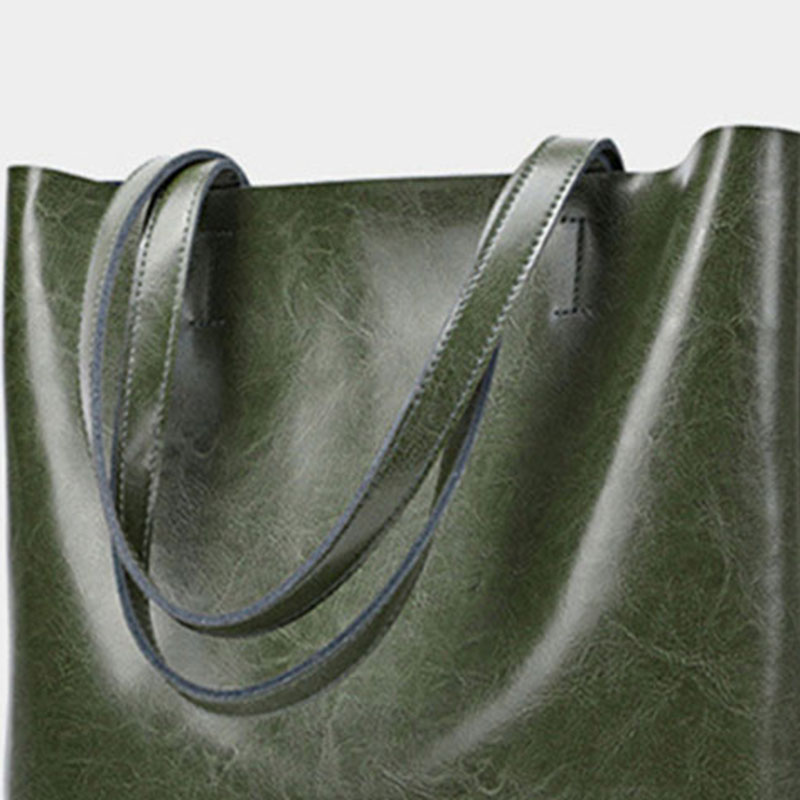 Women's Waxed Leather Structured Tote Shoulder Bag