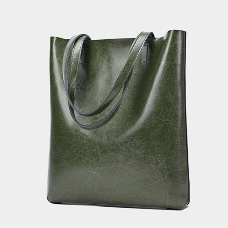 Women's Waxed Leather Structured Tote Shoulder Bag