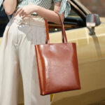 Women's Waxed Leather Structured Tote Shoulder Bag