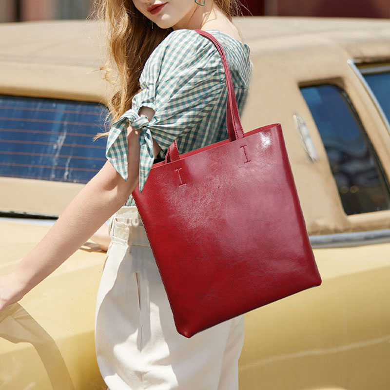 Women's Waxed Leather Structured Tote Shoulder Bag