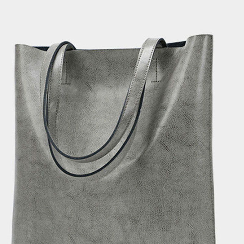 Women's Waxed Leather Structured Tote Shoulder Bag