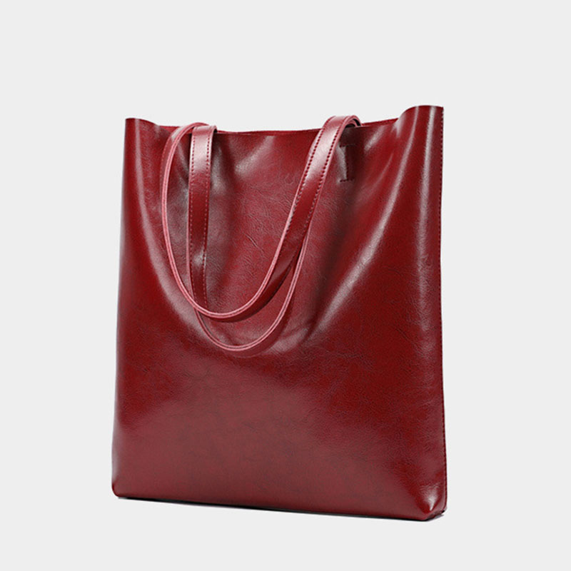 Women's Waxed Leather Structured Tote Shoulder Bag