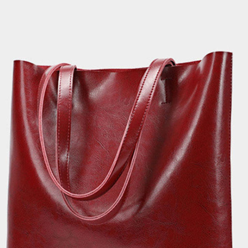 Women's Waxed Leather Structured Tote Shoulder Bag