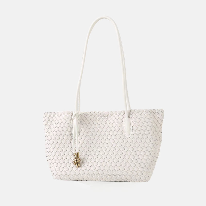 Women's Split Leather Woven Knot Charm Tote Shoulder Bag