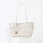 Women's Split Leather Woven Knot Charm Tote Shoulder Bag