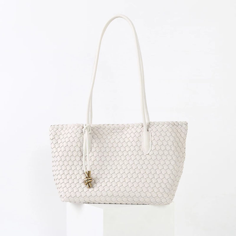 Women's Split Leather Woven Knot Charm Tote Shoulder Bag