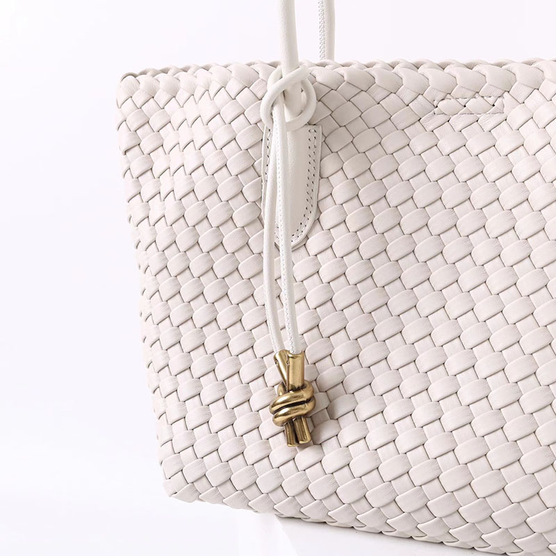 Women's Split Leather Woven Knot Charm Tote Shoulder Bag