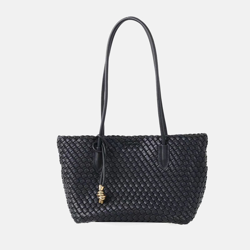 Women's Split Leather Woven Knot Charm Tote Shoulder Bag