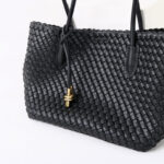 Women's Split Leather Woven Knot Charm Tote Shoulder Bag