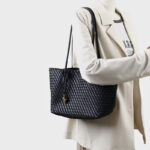 Women's Split Leather Woven Knot Charm Tote Shoulder Bag