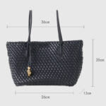 Women's Split Leather Woven Knot Charm Tote Shoulder Bag