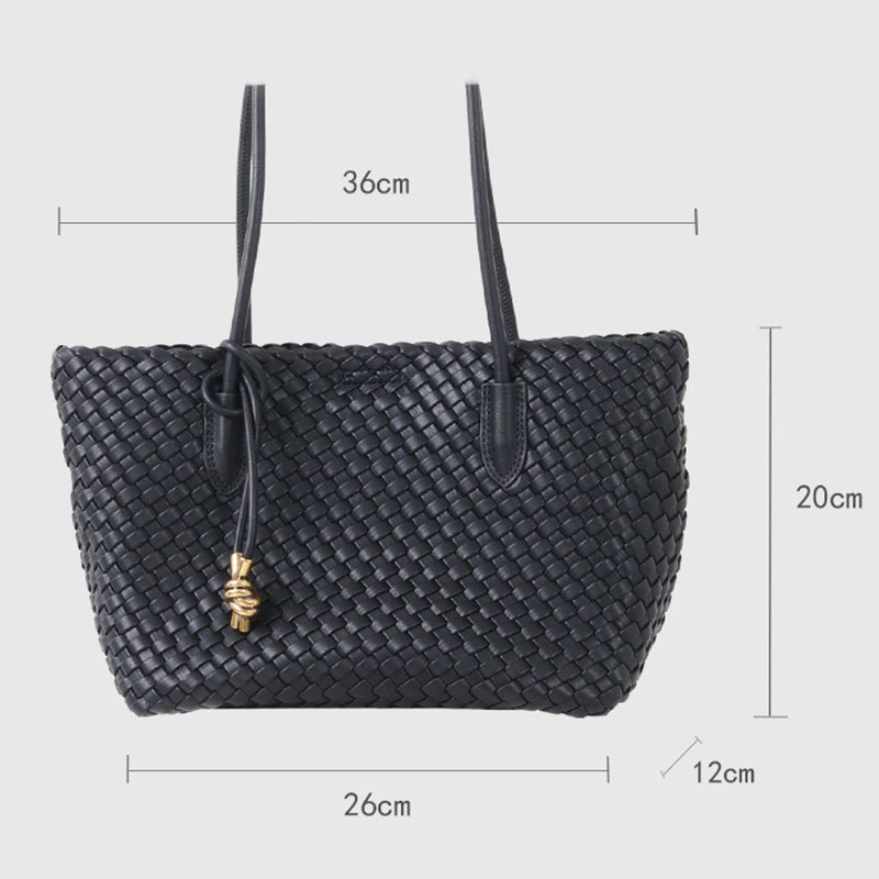 Women's Split Leather Woven Knot Charm Tote Shoulder Bag