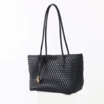 Women's Split Leather Woven Knot Charm Tote Shoulder Bag
