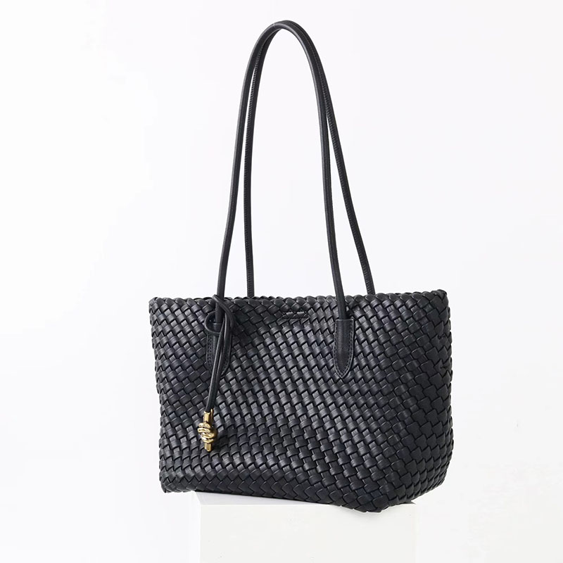 Women's Split Leather Woven Knot Charm Tote Shoulder Bag