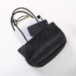 Women's Split Leather Woven Knot Charm Tote Shoulder Bag