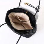 Women's Split Leather Woven Knot Charm Tote Shoulder Bag