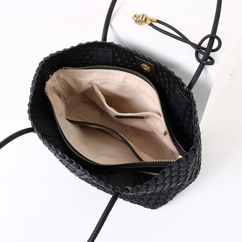Women's Split Leather Woven Knot Charm Tote Shoulder Bag
