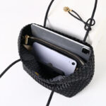 Women's Split Leather Woven Knot Charm Tote Shoulder Bag