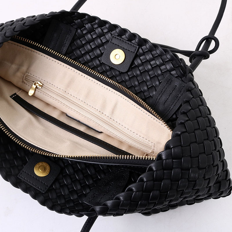 Women's Split Leather Woven Knot Charm Tote Shoulder Bag