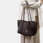 Women's Split Leather Woven Knot Charm Tote Shoulder Bag