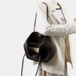 Women's Split Leather Woven Knot Charm Tote Shoulder Bag